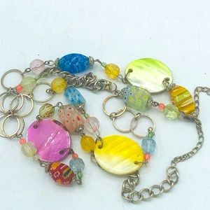 VINTAGE ANTIQUE GLASS BEAD  NECKLACE-MANY INCREDIBLE BEADS INIQUE INLAY FLOWERS